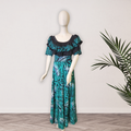 Teal and Black Tropical Ruffle Dress - Size 18