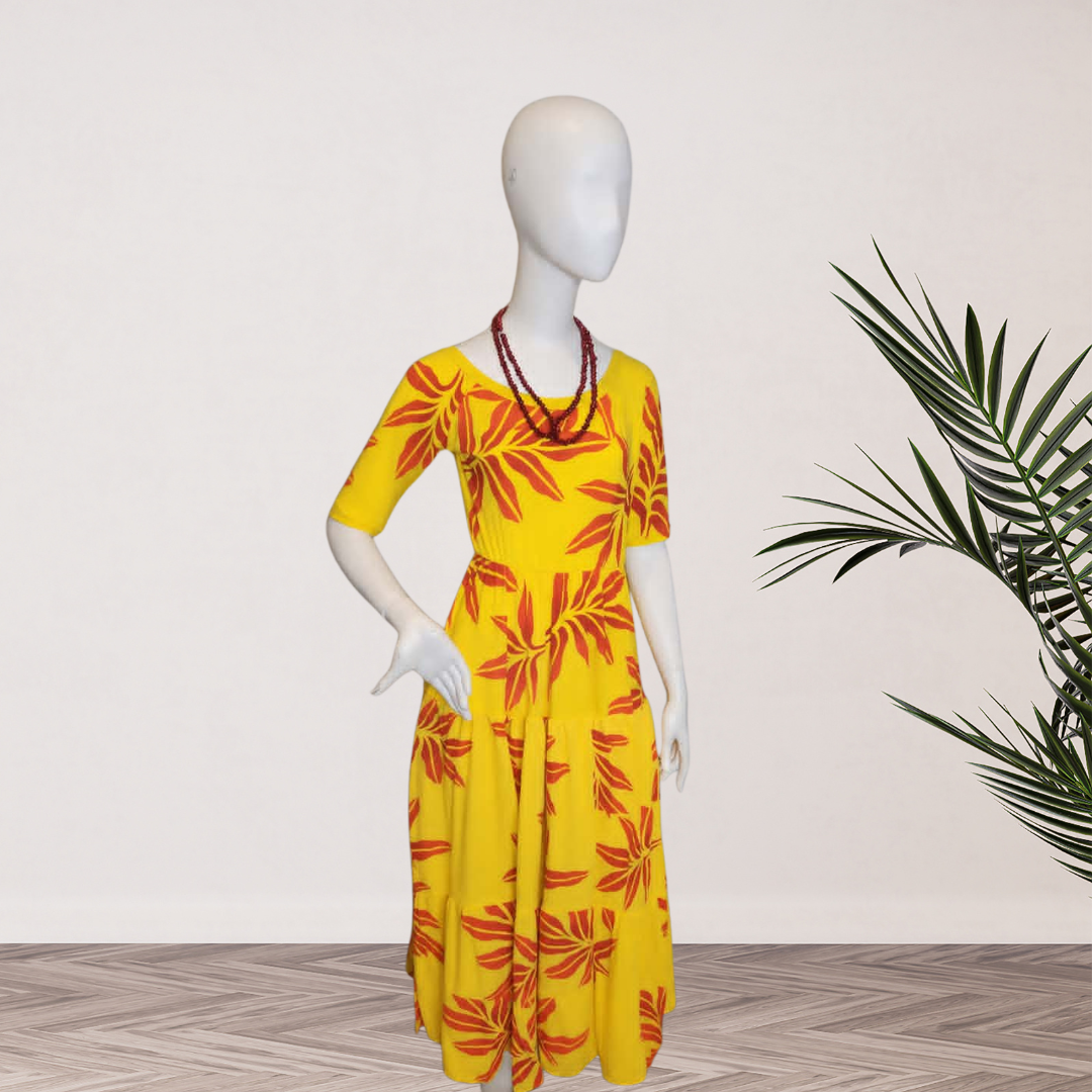 Yellow & Red Tropical Leaf Puletasi — Size 16